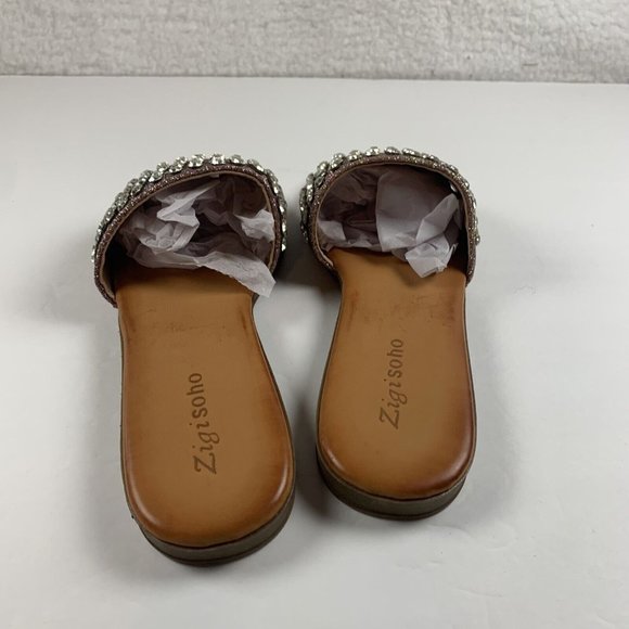 Zigi Soho Emilia Flat Slip On Slide Sandal Womens 8.5 Gold Sparkle Jeweled‎ 8016 - Picture 5 of 9